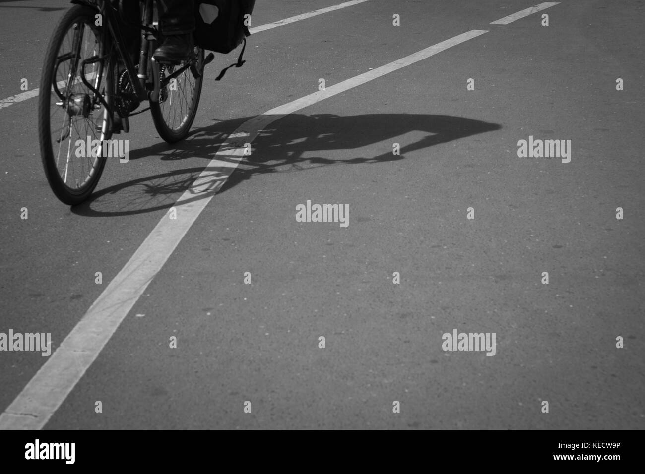 cyclist silhouette and shadow on bike lane Stock Photo - Alamy