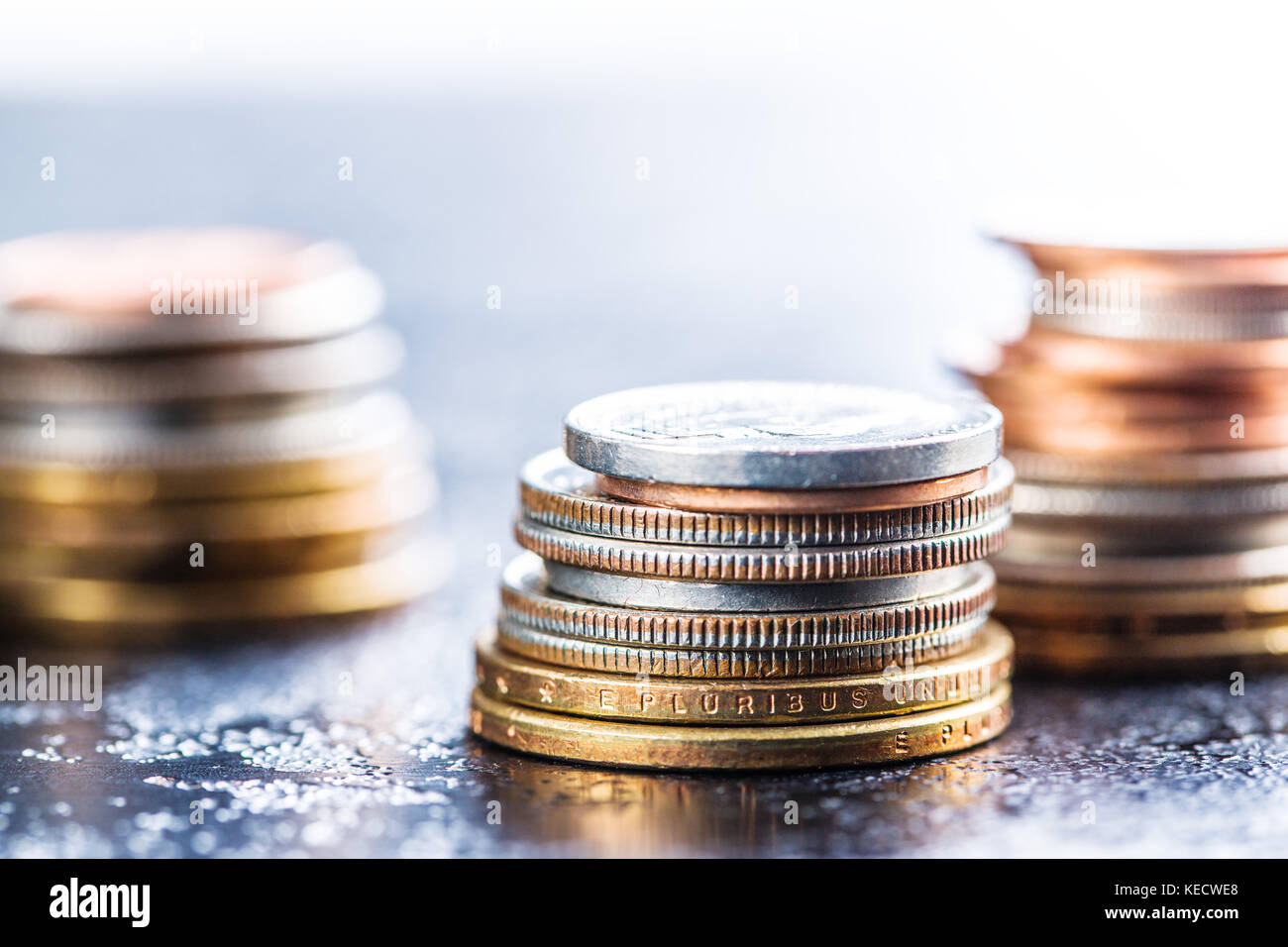 Pile of dollar coins. Dollar currency. Stock Photo