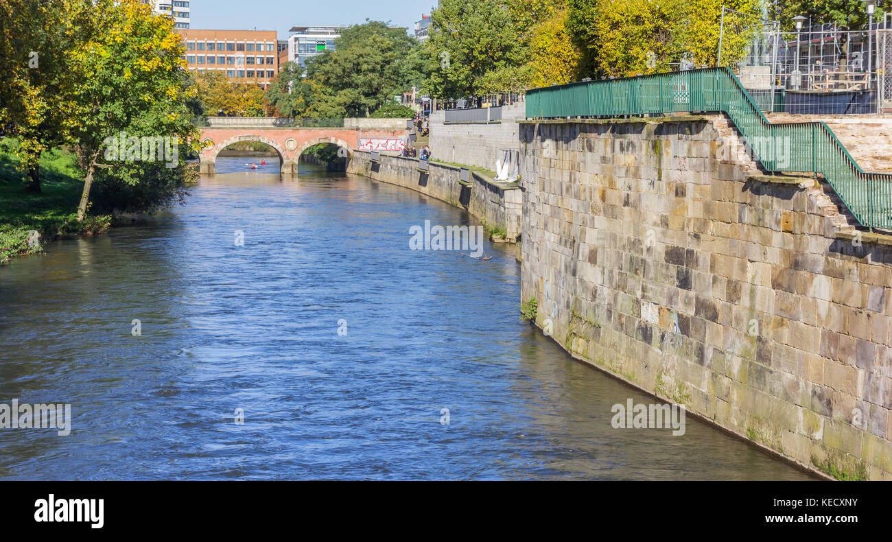 River Leine flowing through the center of Hannover, Germany Stock Photo ...