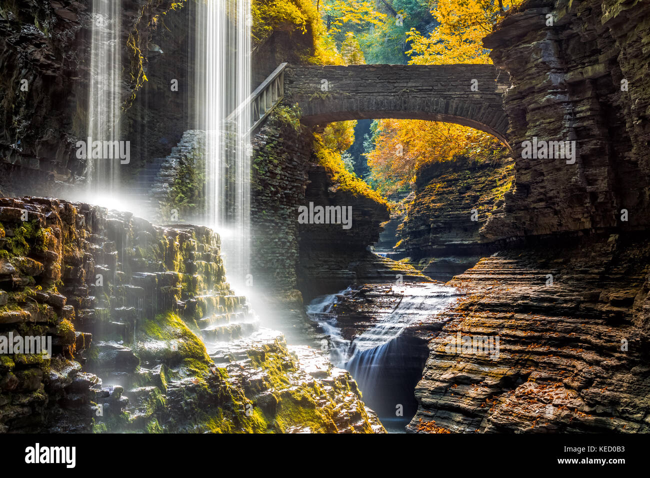 Watkins Glen State Park waterfall canyon in Upstate New York Stock Photo