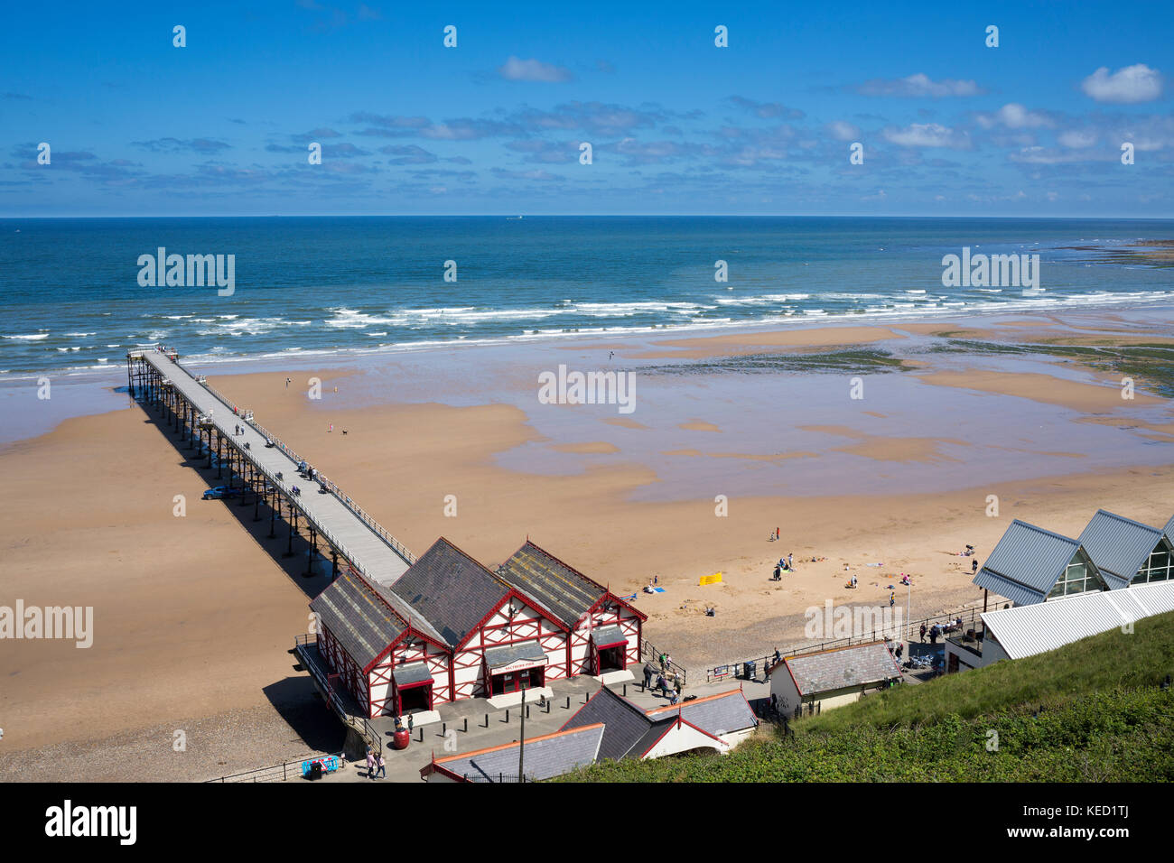 Victorian pier and beach at Saltburn by the Sea in Cleveland, North Yorkshire, England Stock Photo