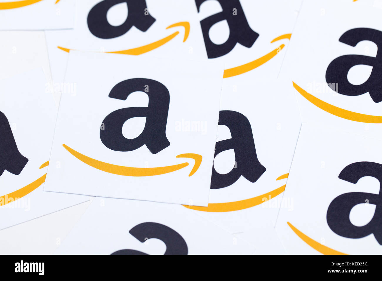 Amazon logo printed onto paper. Amazon is the largest online retailer