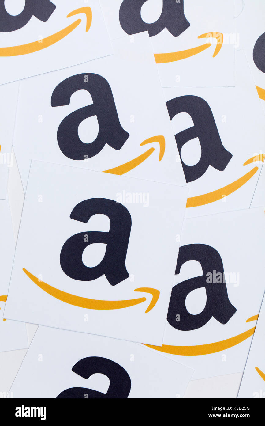 Amazon logo printed onto paper. Amazon is the largest online retailer