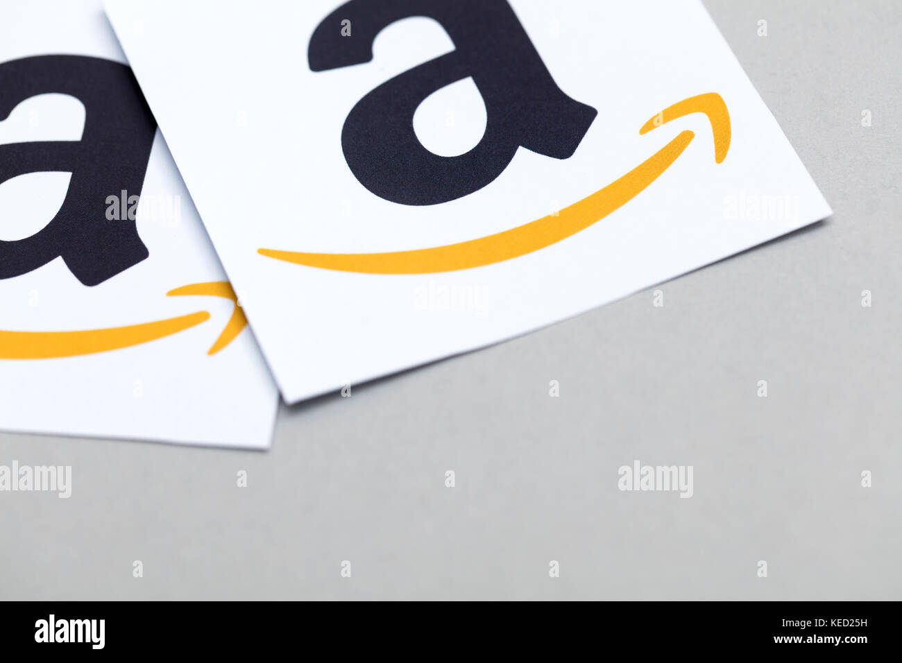 Amazon logo printed onto paper. Amazon is the largest online retailer