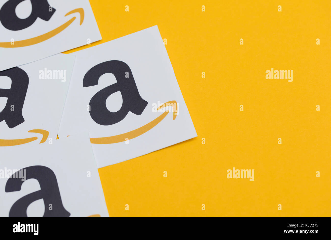 Amazon logo printed onto paper. Amazon is the largest online retailer