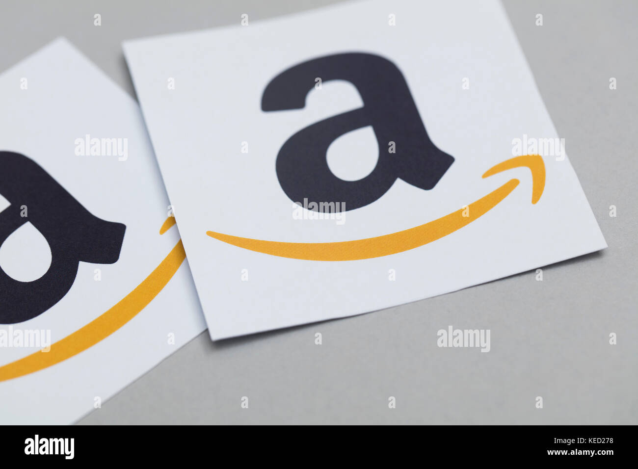 Amazon logo printed onto paper. Amazon is the largest online retailer