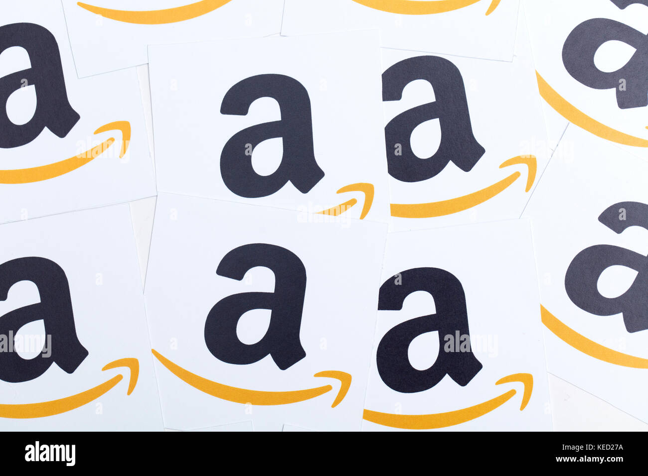 Amazon logo printed onto paper. Amazon is the largest online retailer