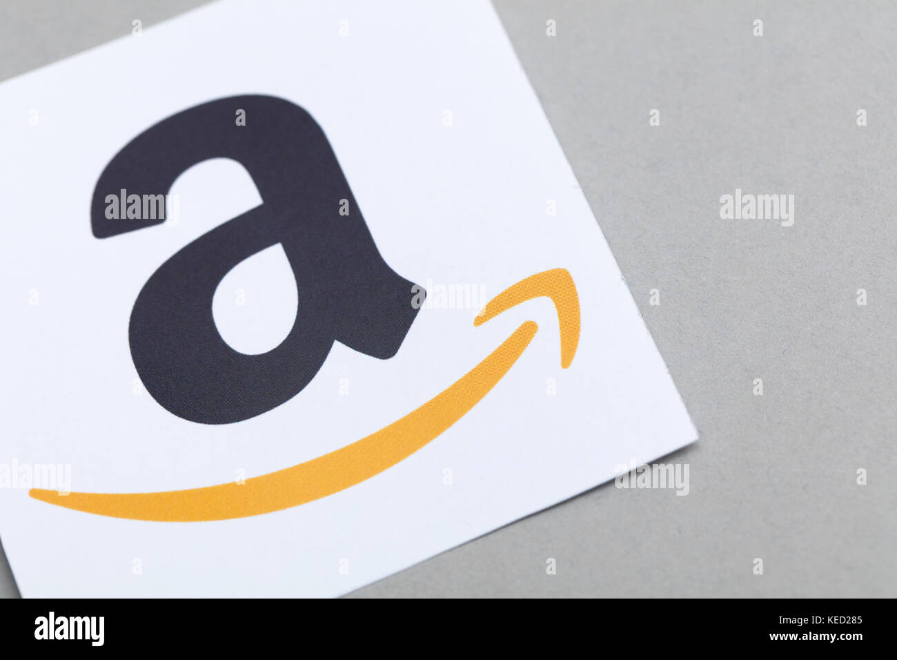 Amazon logo printed onto paper. Amazon is the largest online retailer