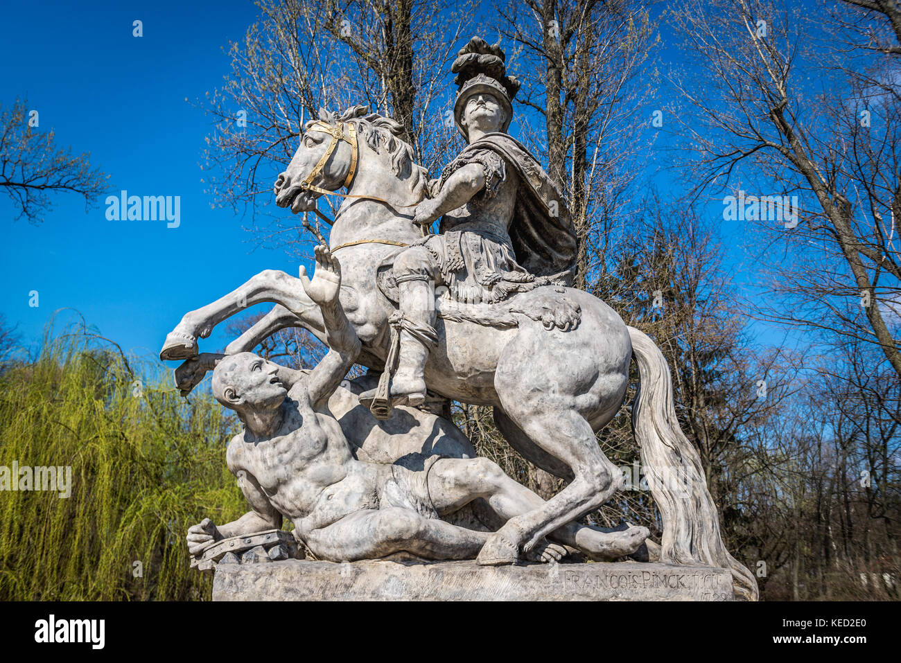 Statue of Polish king John III Sobieski in Royal Baths Park in Warsaw, Poland Stock Photo