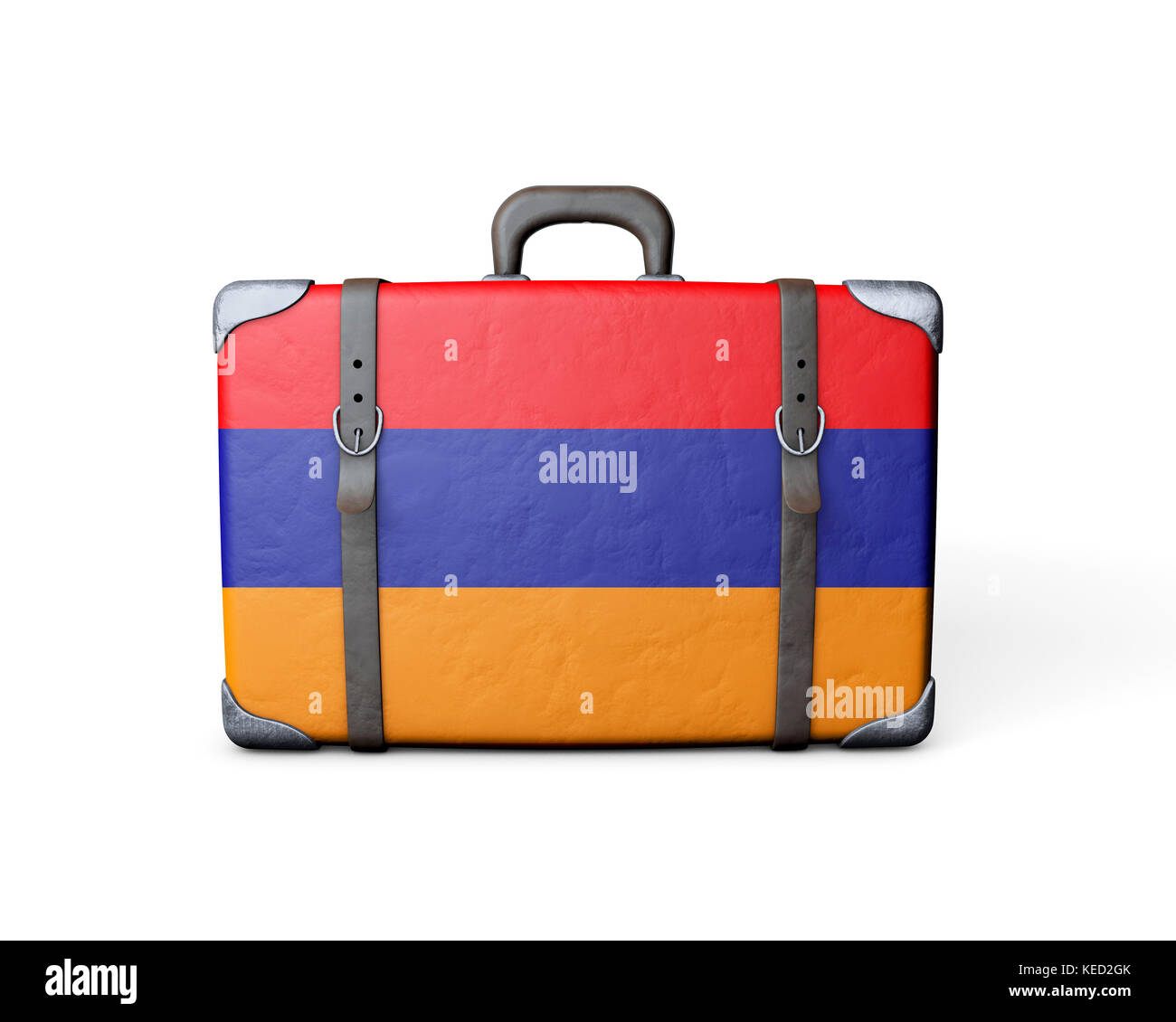 Armenia flag on a vintage leather suitcase. 3D Rendering Stock Photo ...