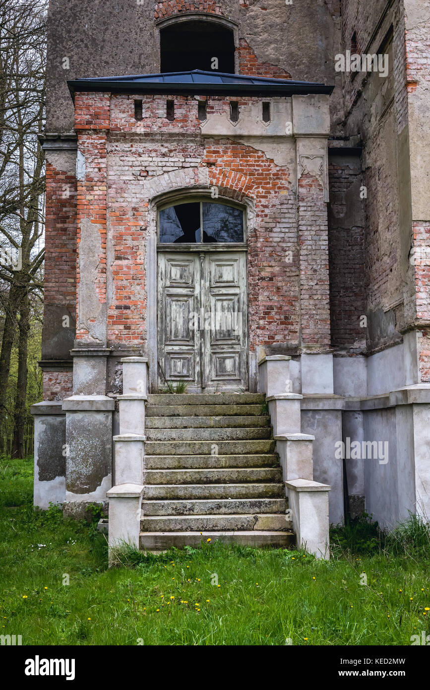 Abandoned Gothic Revival palace in Drezewo village in West Pomeranian Voivodeship of Poland Stock Photo