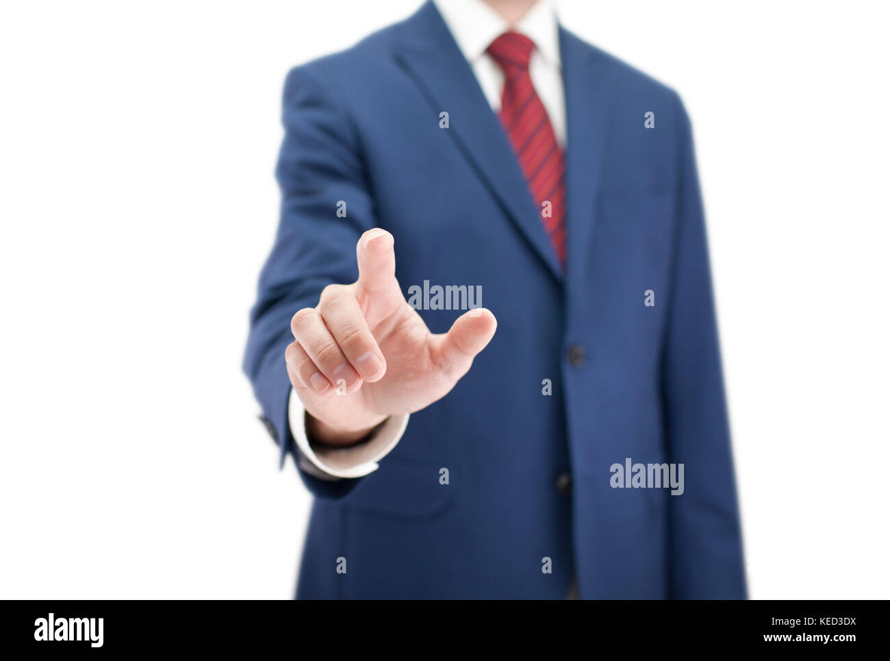 Businessman pointing or touching something isolated on white background Stock Photo