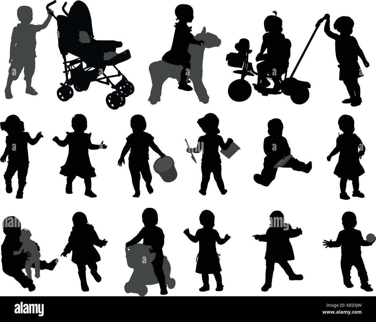 toddlers silhouettes collection - vector Stock Vector