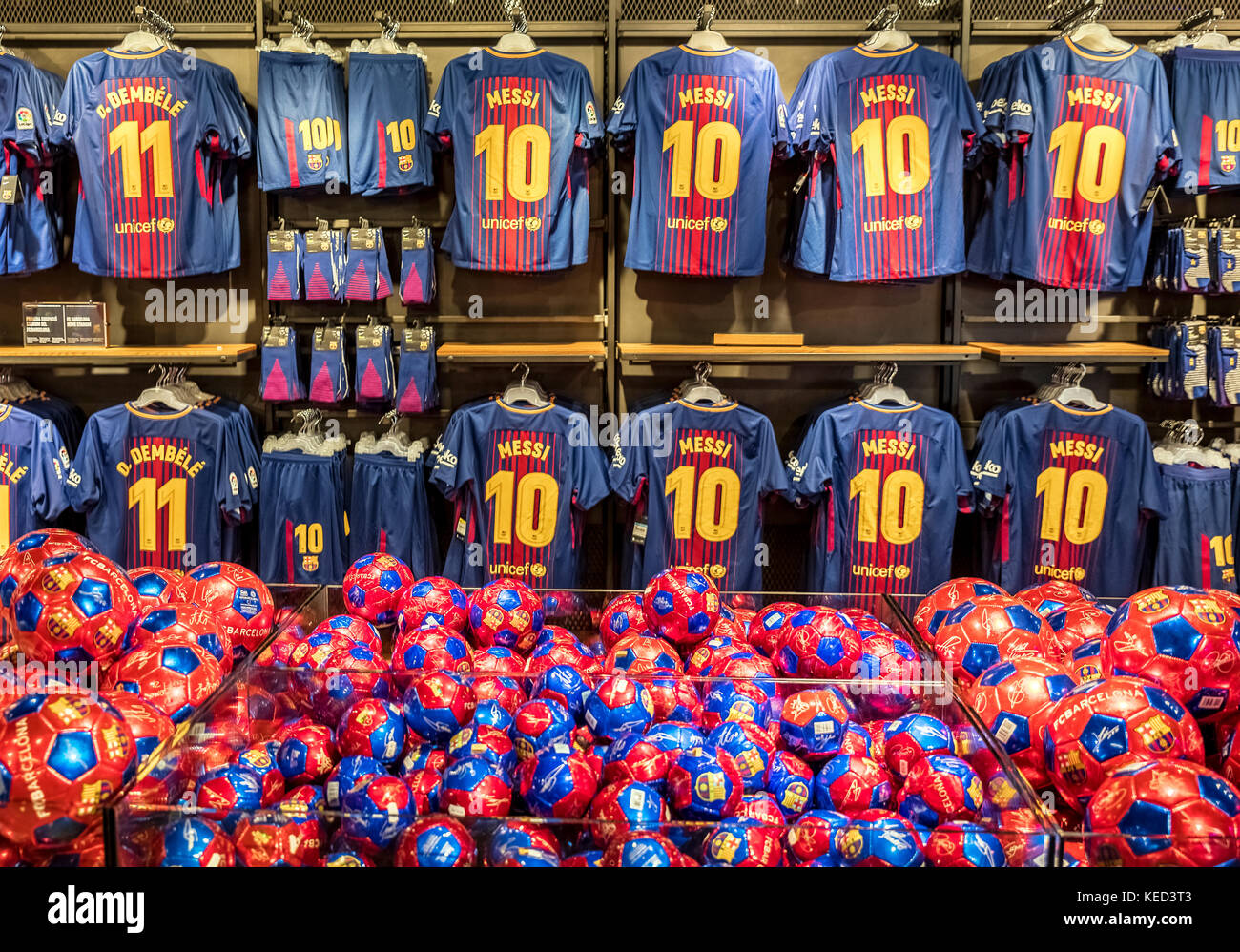 Popular Messi jerseys dominate the Camp Nou store, Barcelona, Spain Stock  Photo - Alamy