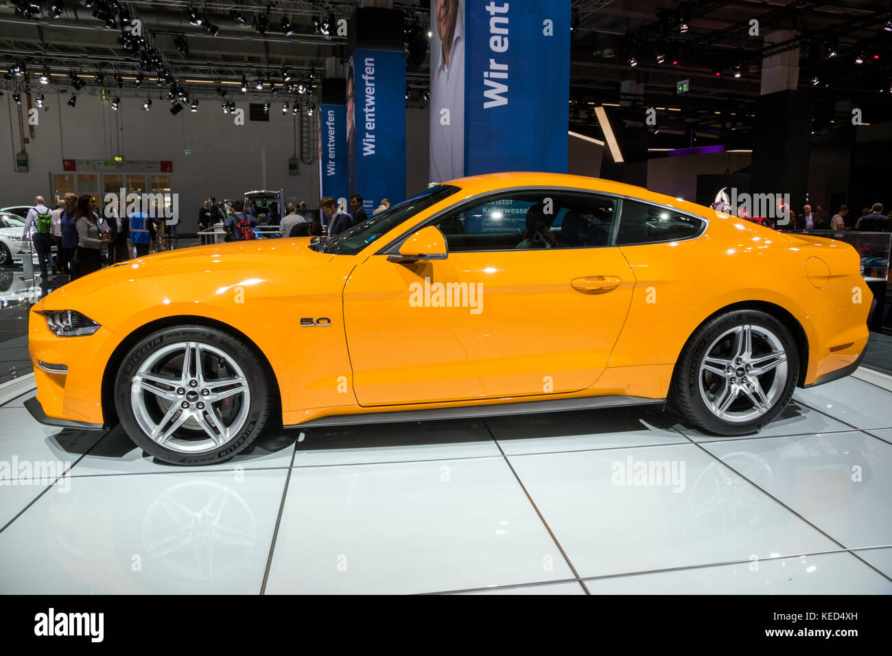 FRANKFURT, GERMANY - SEP 13, 2017: 2018 Ford Mustang GT sports car at the Frankfurt IAA Motor Show 2017. Stock Photo