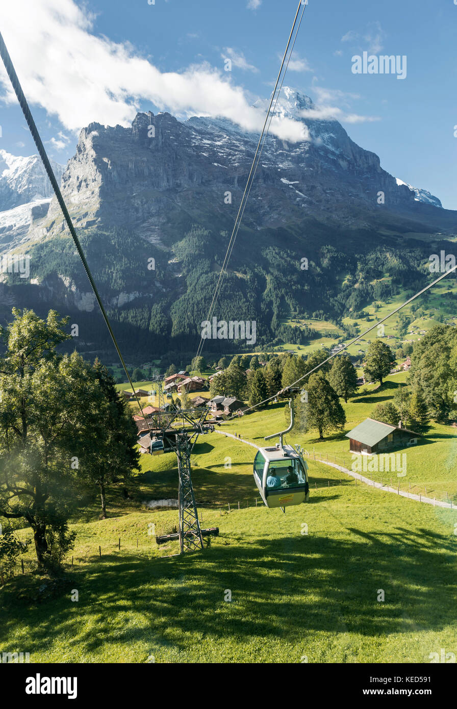 Mountain railway to Grindelwald First, snowcovered north face of the