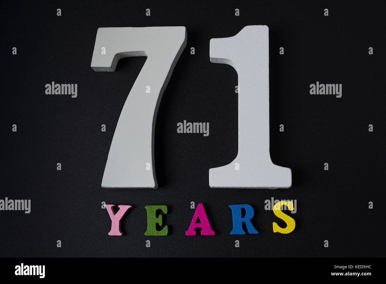 Letters and numbers-seventy-one on black isolated background Stock ...