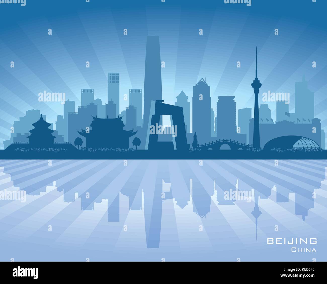 Beijing China city skyline vector silhouette illustration Stock Vector
