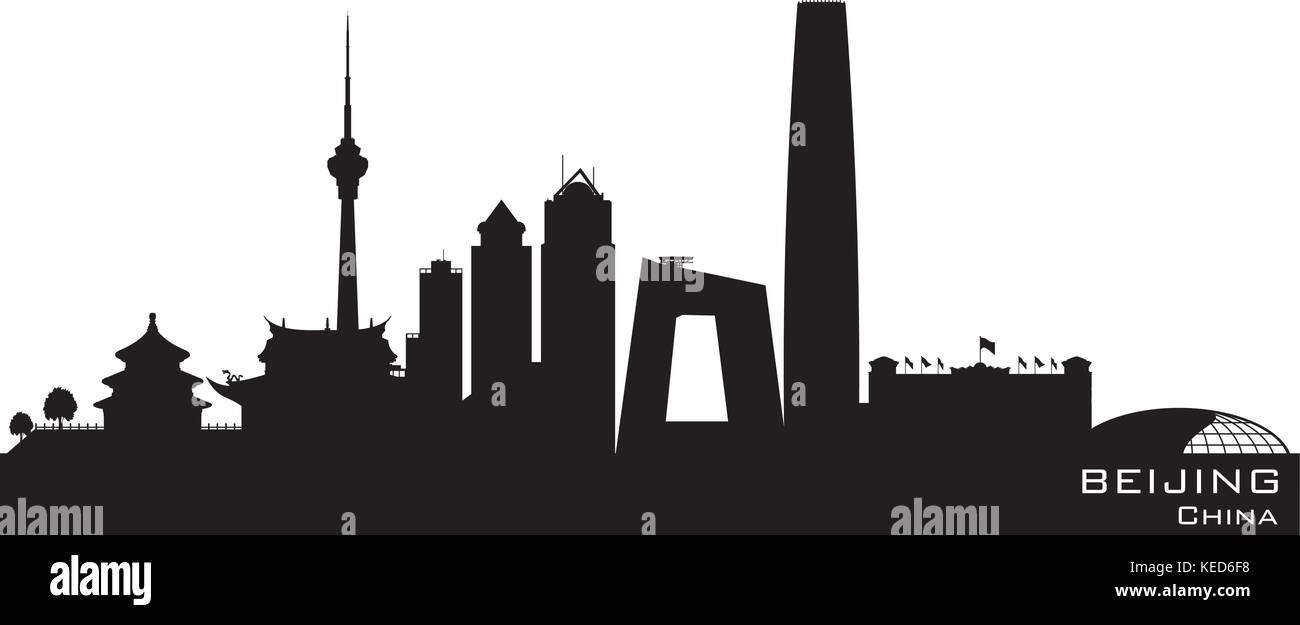 Beijing China skyline Detailed vector silhouette Stock Vector