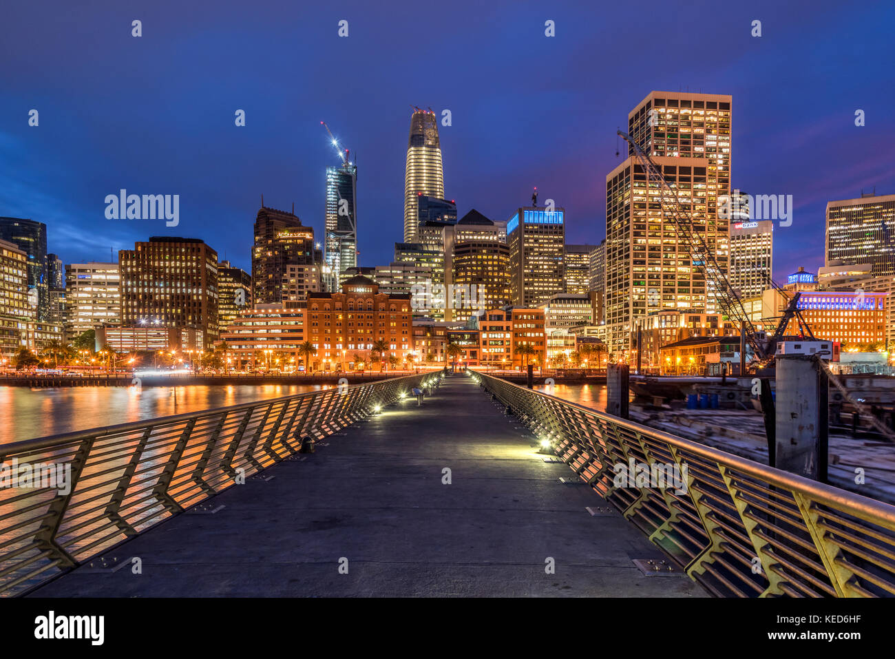 Night view of downtown skyline from Embarcadero, San Francisco, California, USA Stock Photo