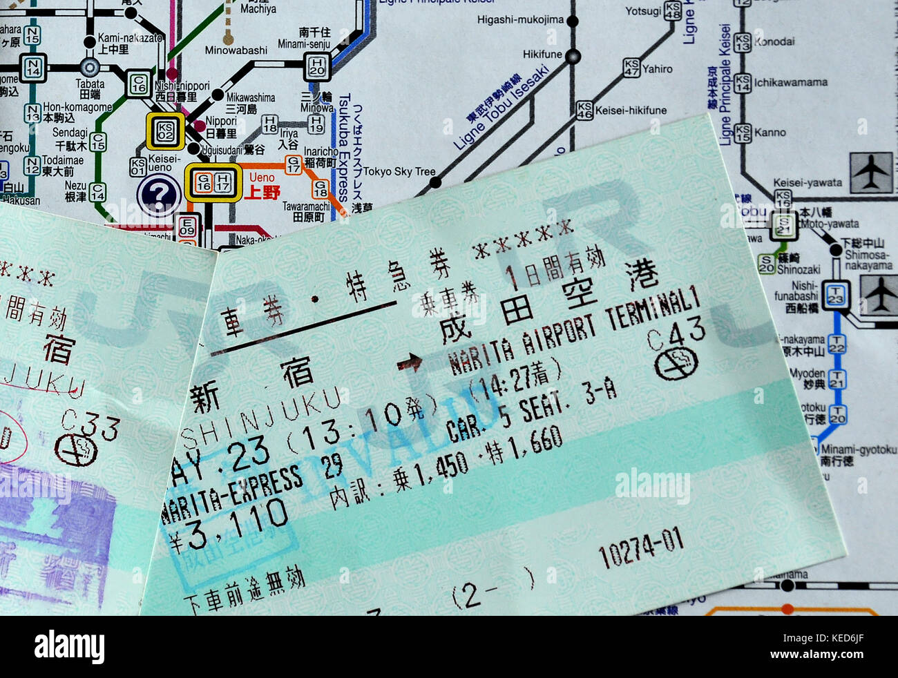 train ticket on map, Japan Stock Photo