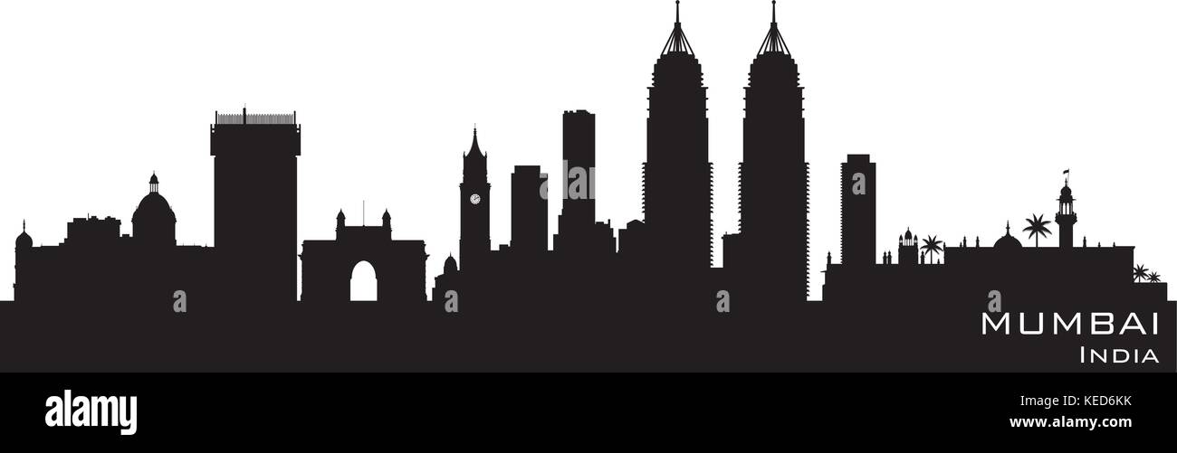 Mumbai India skyline Detailed vector silhouette Stock Vector Image ...