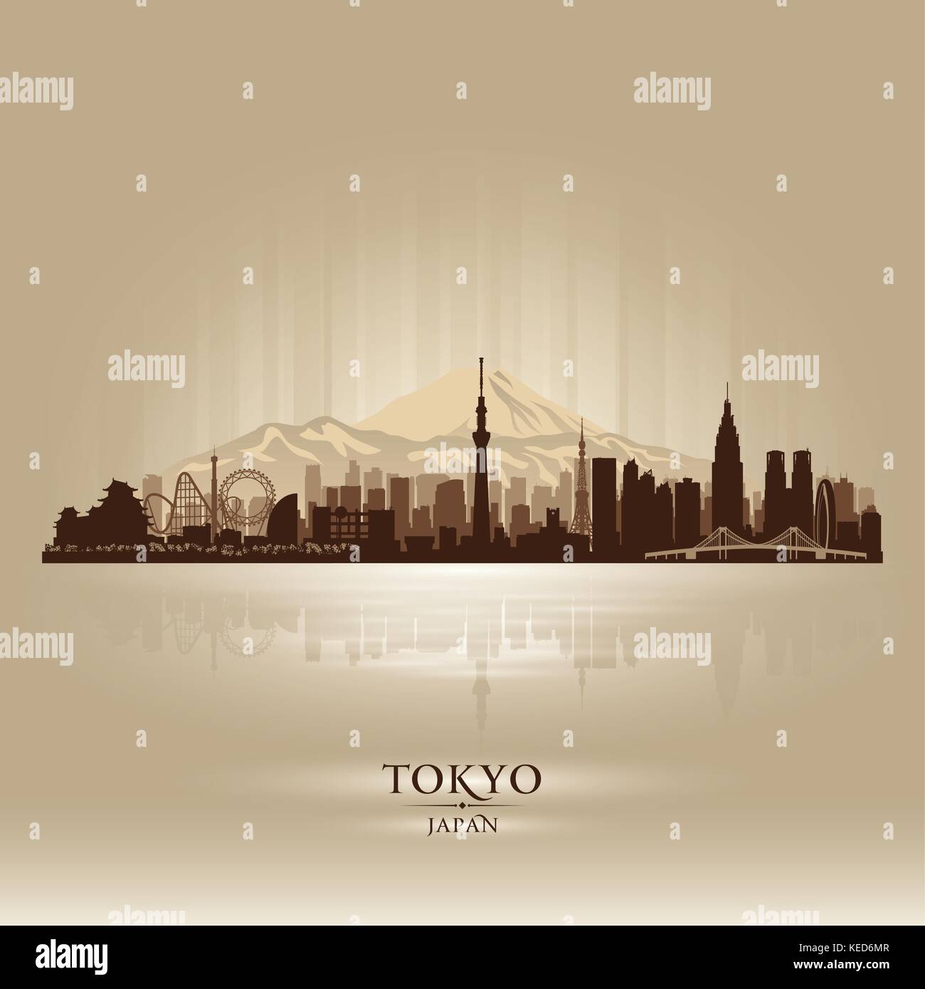 Tokyo Japan city skyline vector silhouette illustration Stock Vector