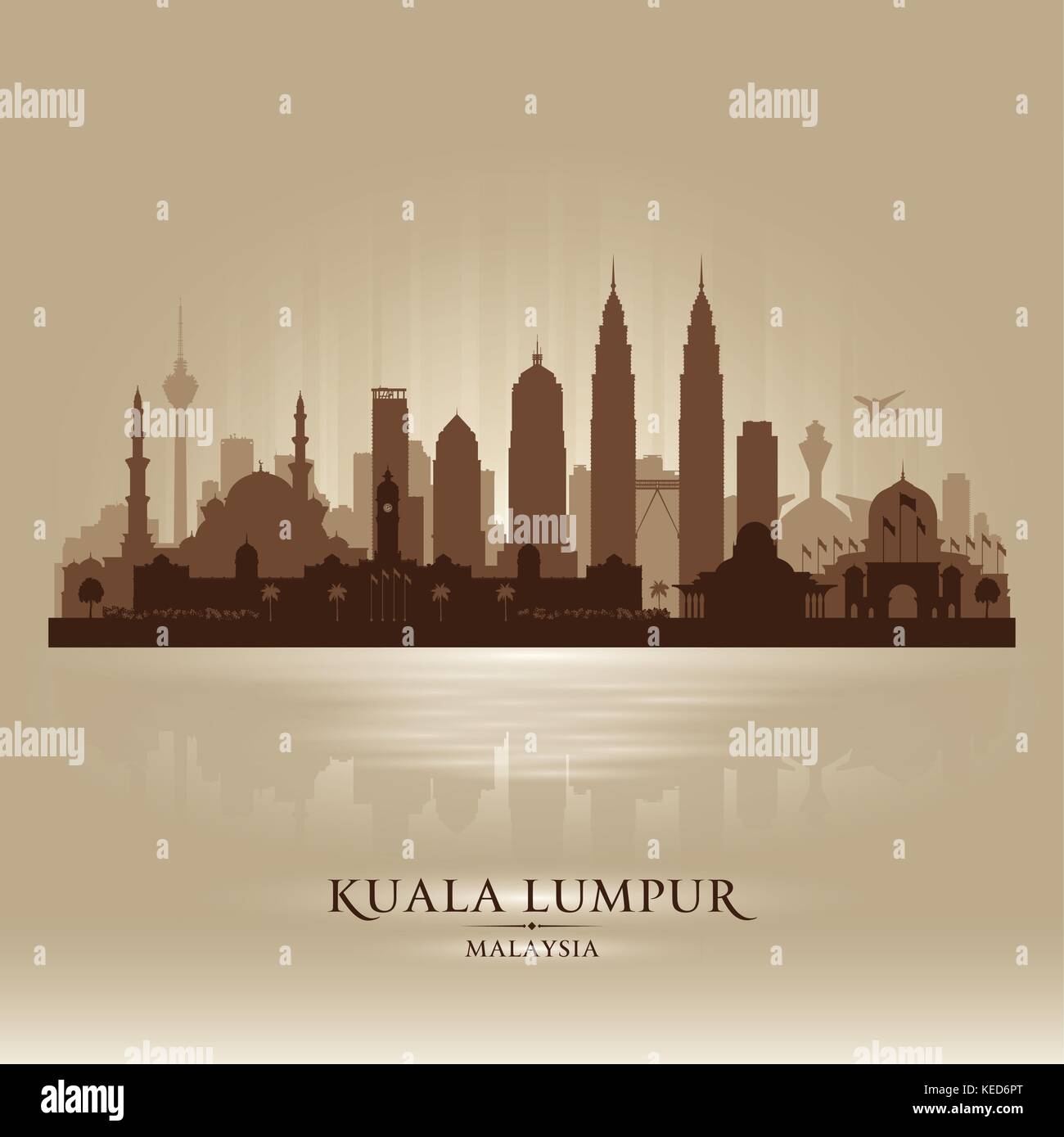Kuala Lumpur Malaysia city skyline vector silhouette illustration Stock ...
