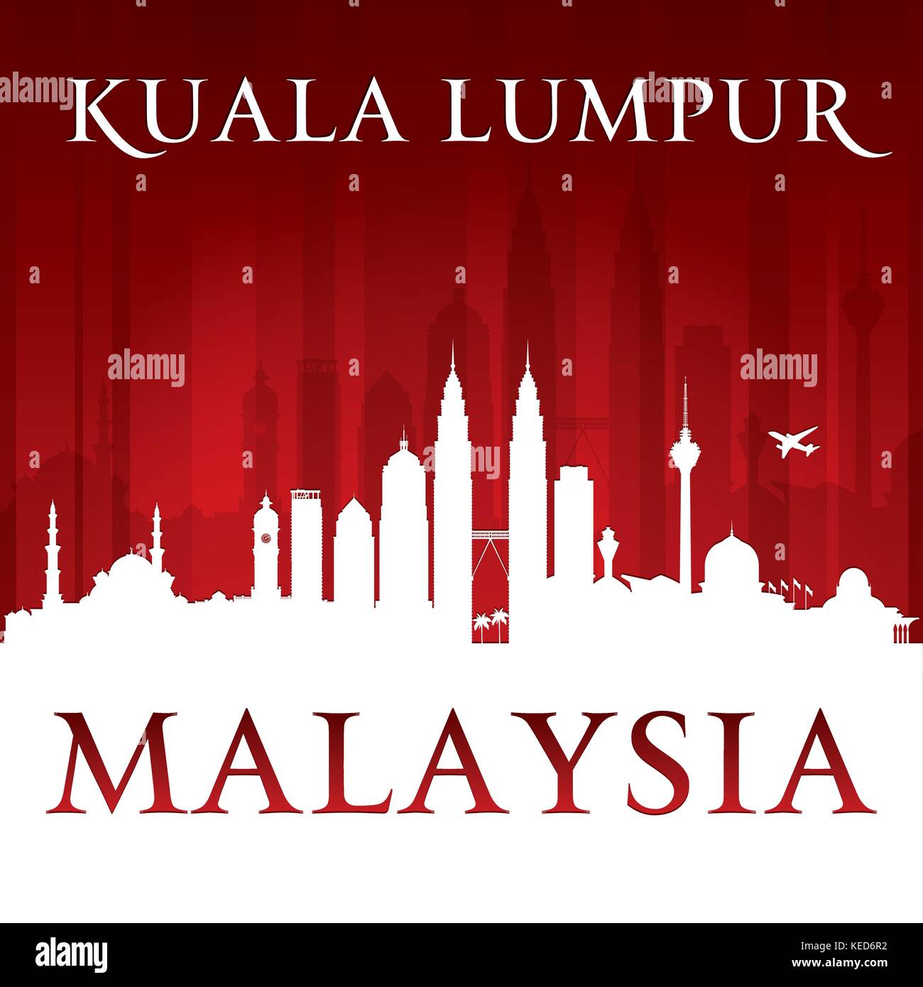 Kuala Lumpur Malaysia city skyline silhouette. Vector illustration ...