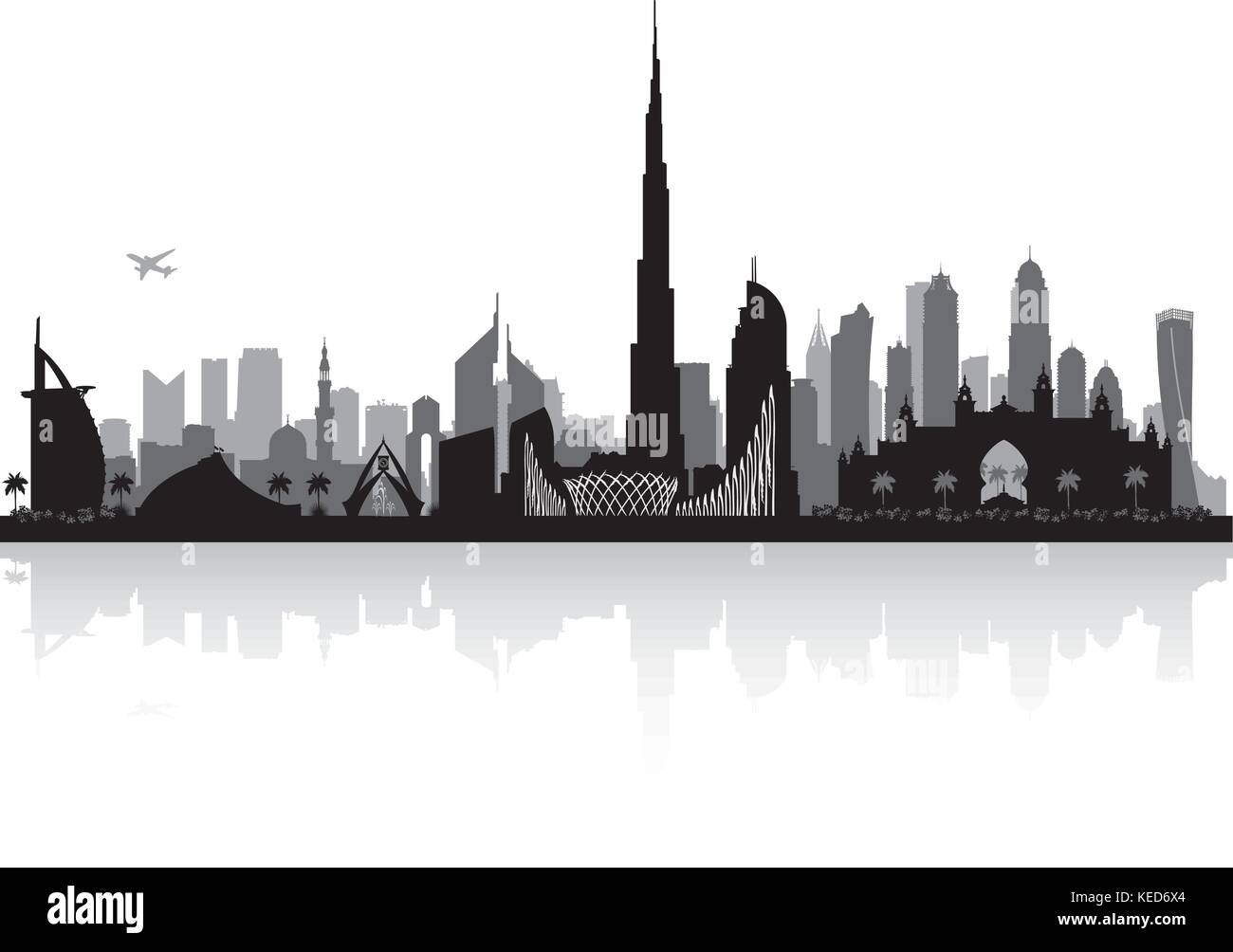 Dubai UAE city skyline vector silhouette illustration Stock Vector