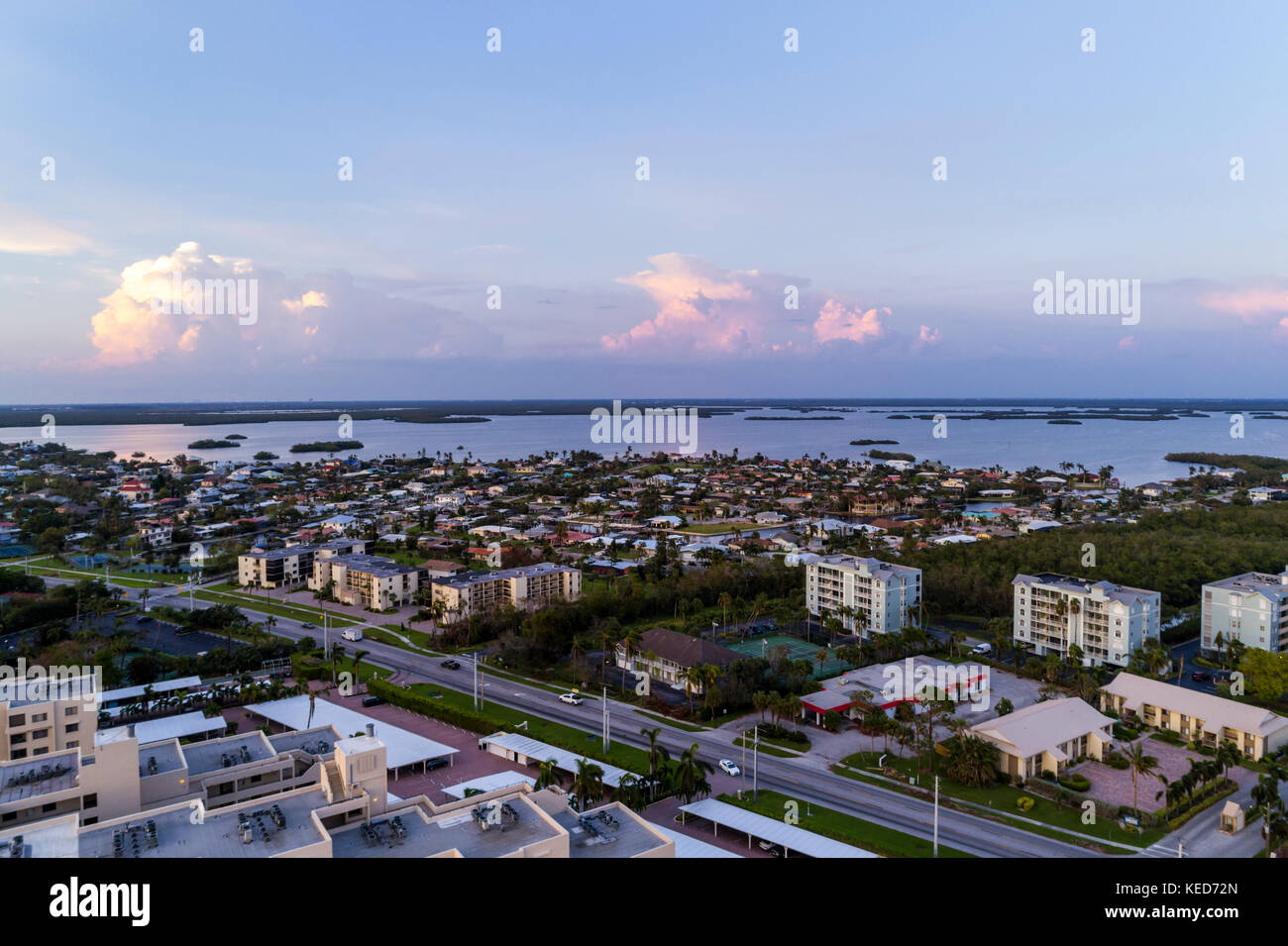 Fort Ft. Myers Beach Florida,Estero Barrier Island,Estero Boulevard,aerial overhead view,residential apartment buildings,residences,FL17092809d Stock Photo