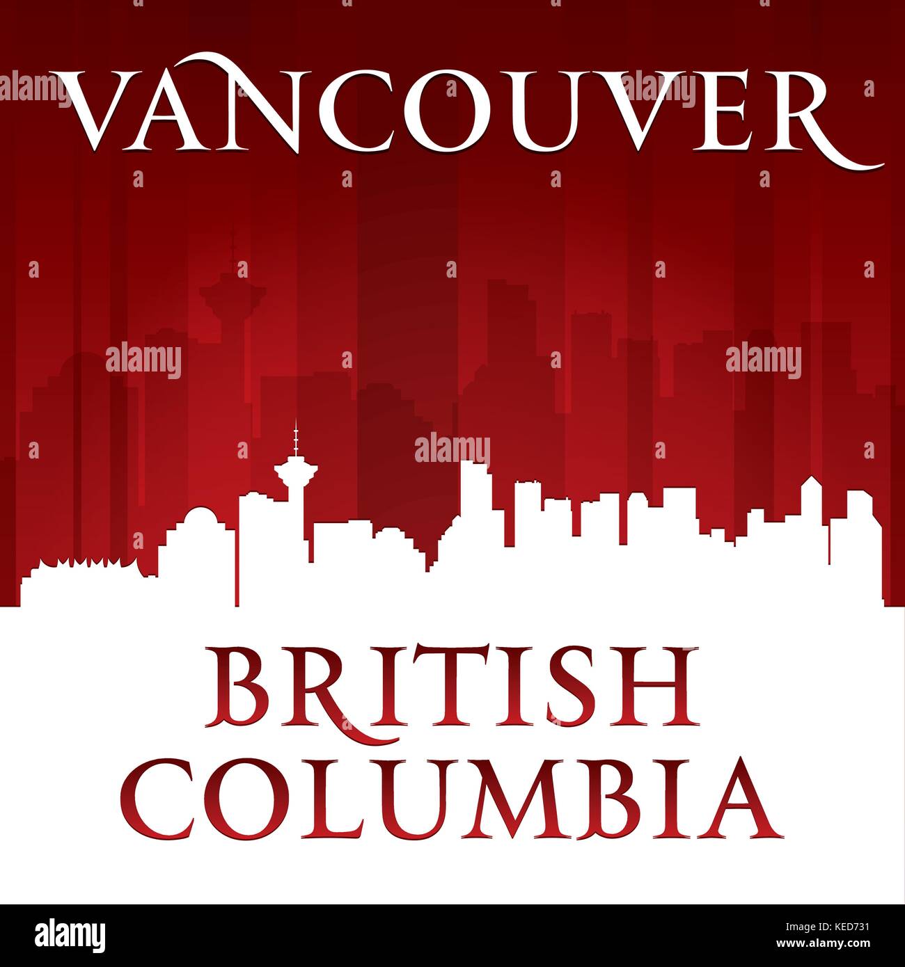 Vancouver British Columbia Canada city skyline silhouette. Vector ...
