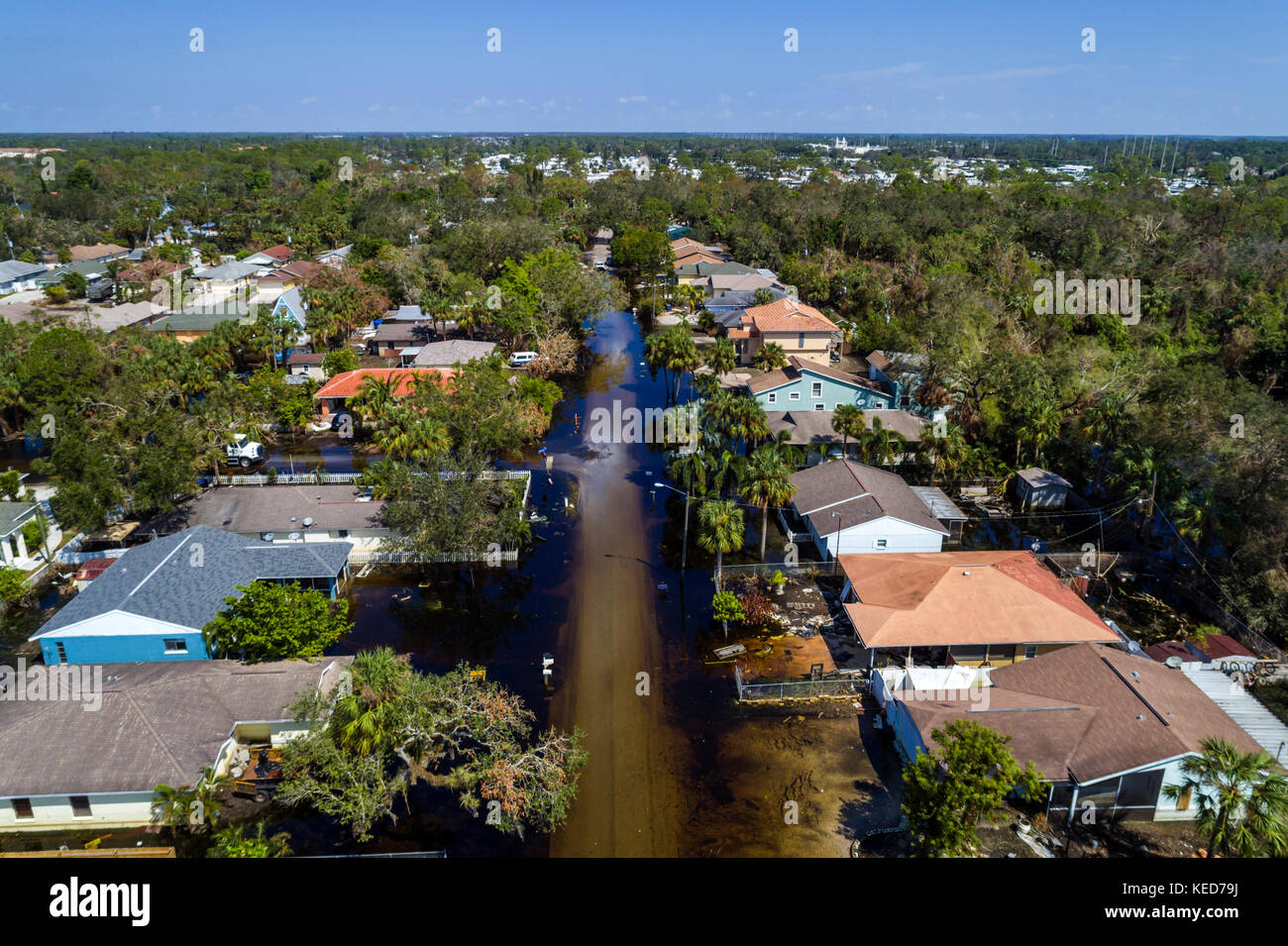 Bonita Springs Florida,Chapman Avenue Quinn Street,flooding flood,Hurricane Irma,aerial overhead view,homes houses residences,FL17092820d Stock Photo