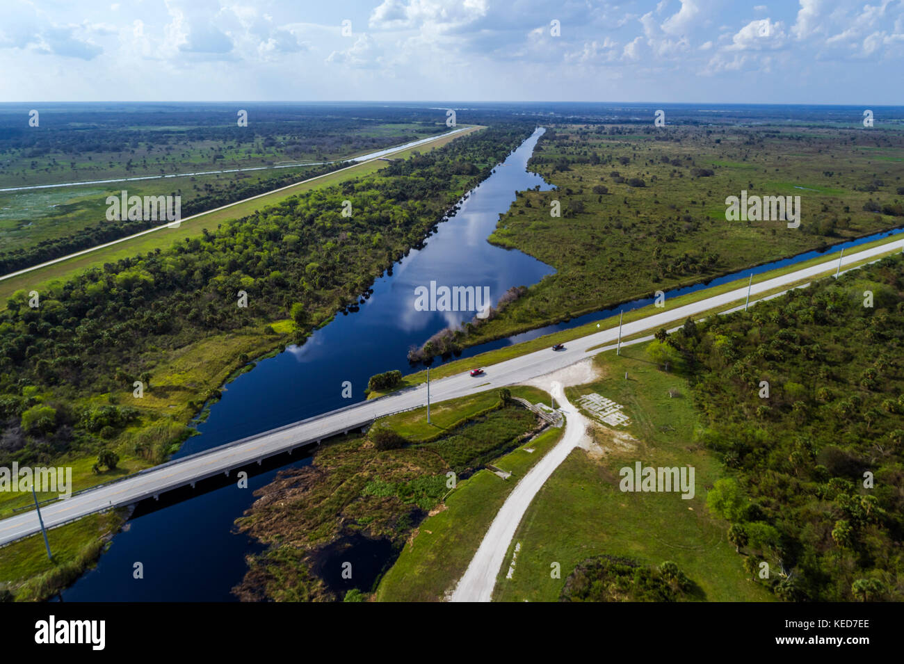 Florida Lakeport,highway Highway Route 78 bridge,water,canal,aerial overhead view,FL17092833d Stock Photo