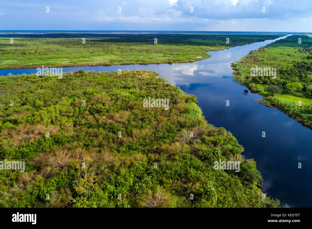 Florida Lakeport,highway water,canal,Lake Okeechobee,aerial overhead view,FL17092834d Stock Photo