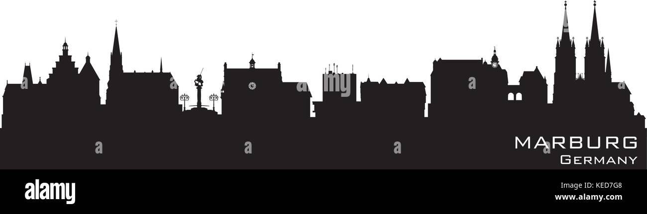 Marburg Germany skyline Detailed vector silhouette Stock Vector