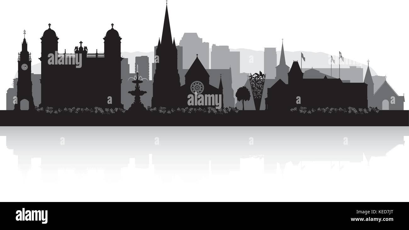 Christchurch New Zealand City Skyline Vector Silhouette Illustration 