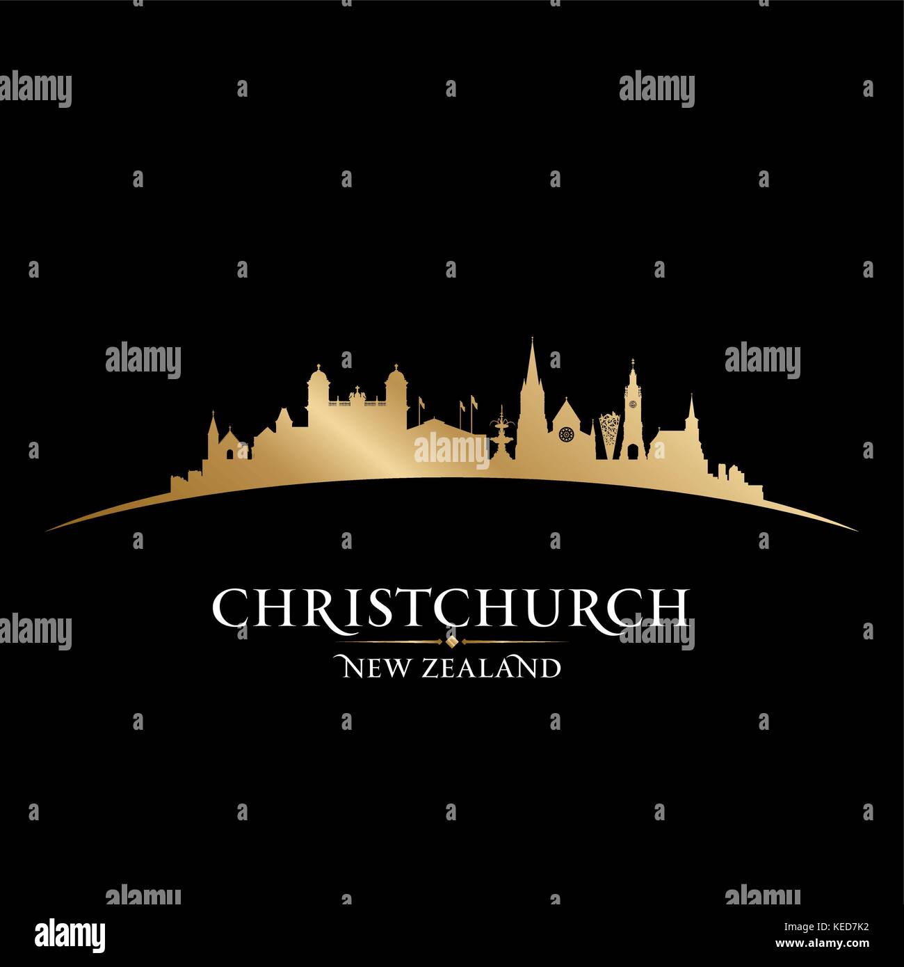 Christchurch New Zealand city skyline silhouette. Vector illustration