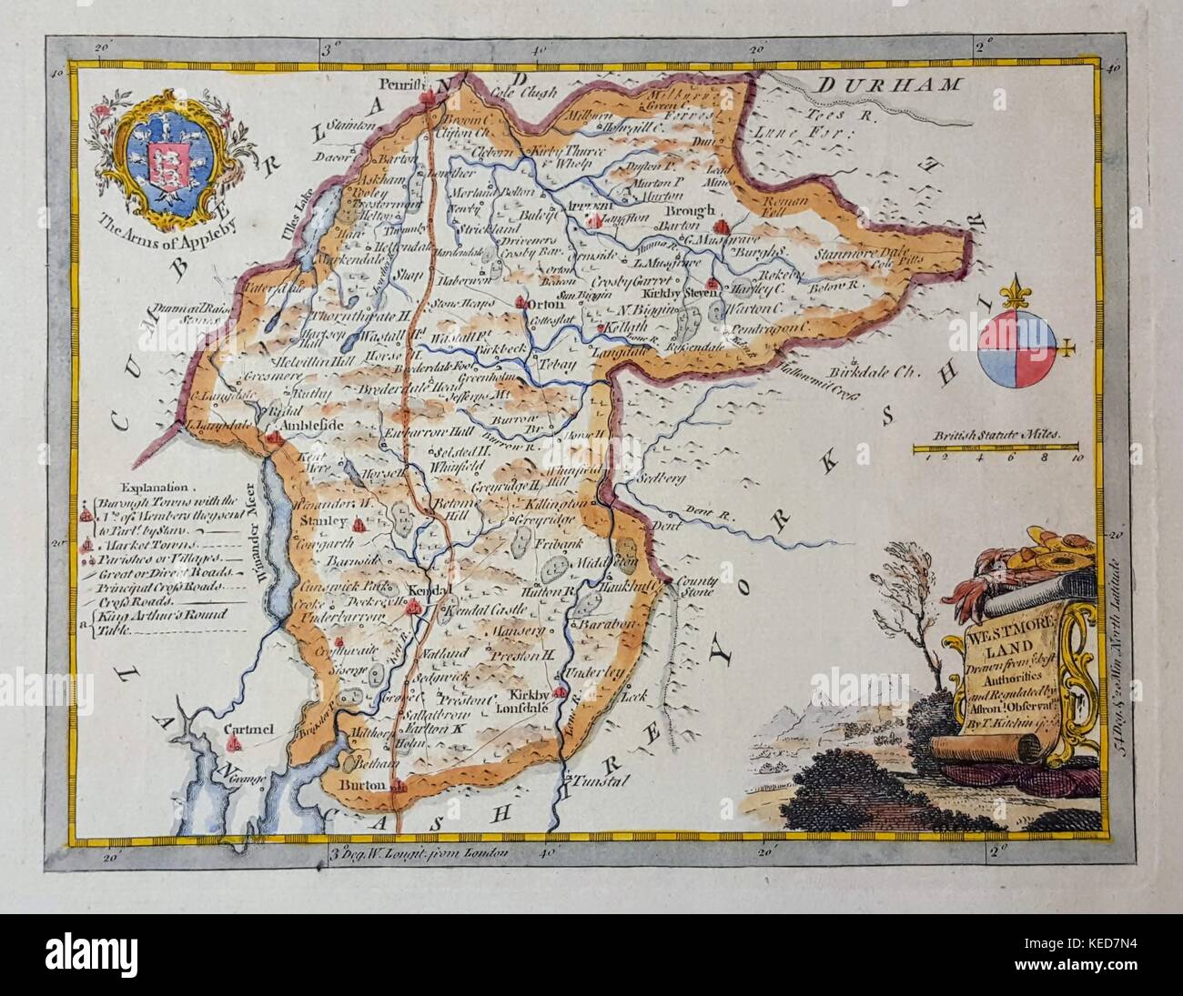 Antique Map of Westmoreland, UK by Thomas Kitchen c.1760 Stock Photo