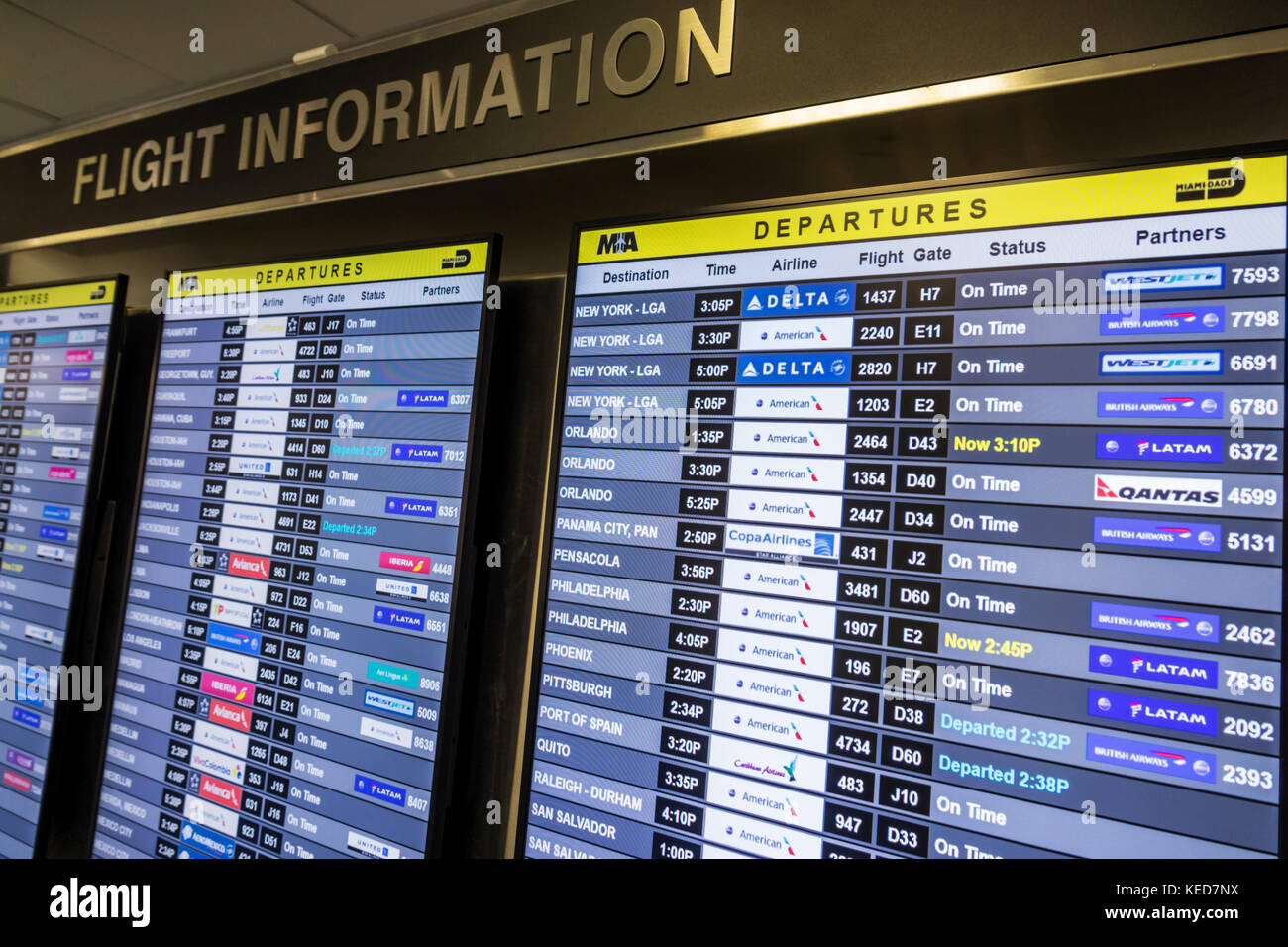 Miami Florida,MIA,Miami International Airport,flight information,flight information display system,FIDS,electronic board,departures,schedule monitor,F Stock Photo