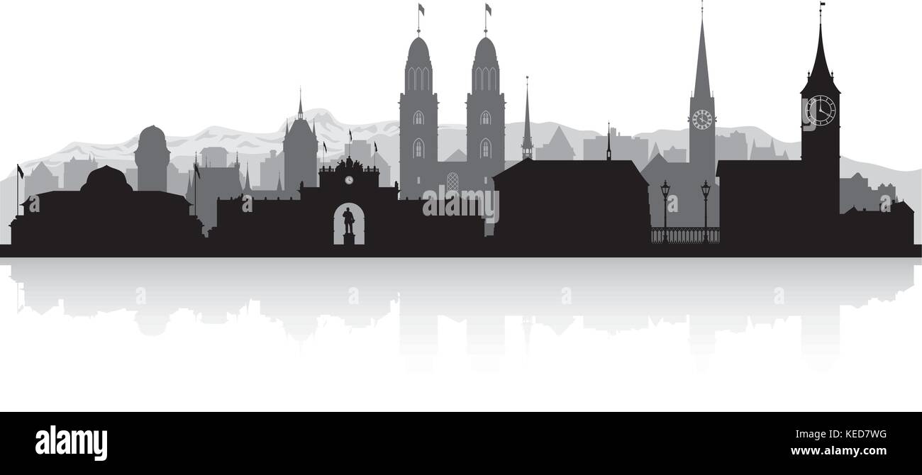 Zurich Switzerland city skyline vector silhouette illustration Stock Vector