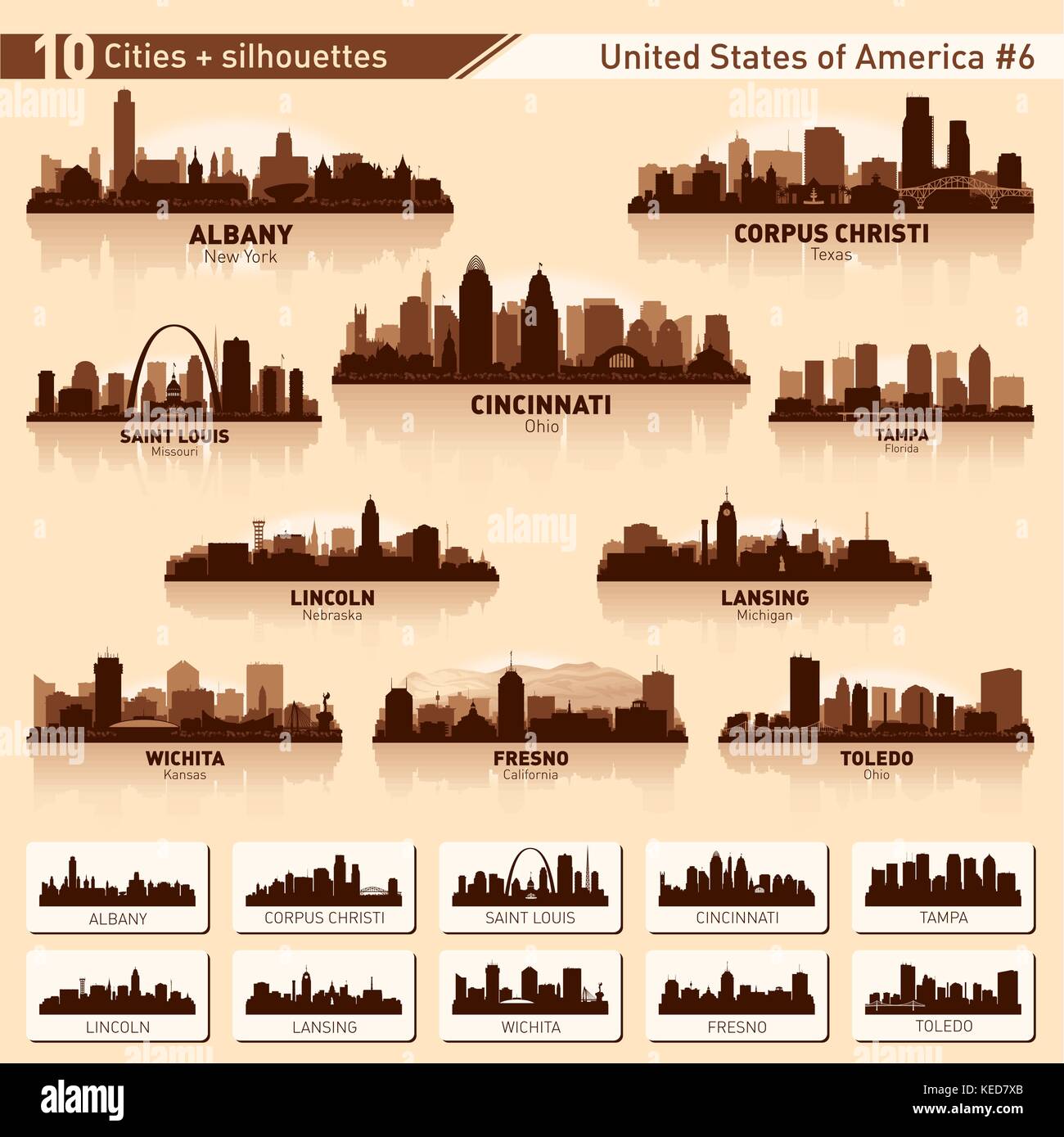 City skyline set. 10 vector city silhouettes of USA #6 Stock Vector ...