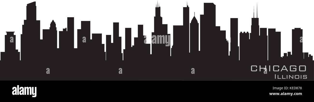 Chicago, Illinois skyline. Detailed vector silhouette Stock Vector ...