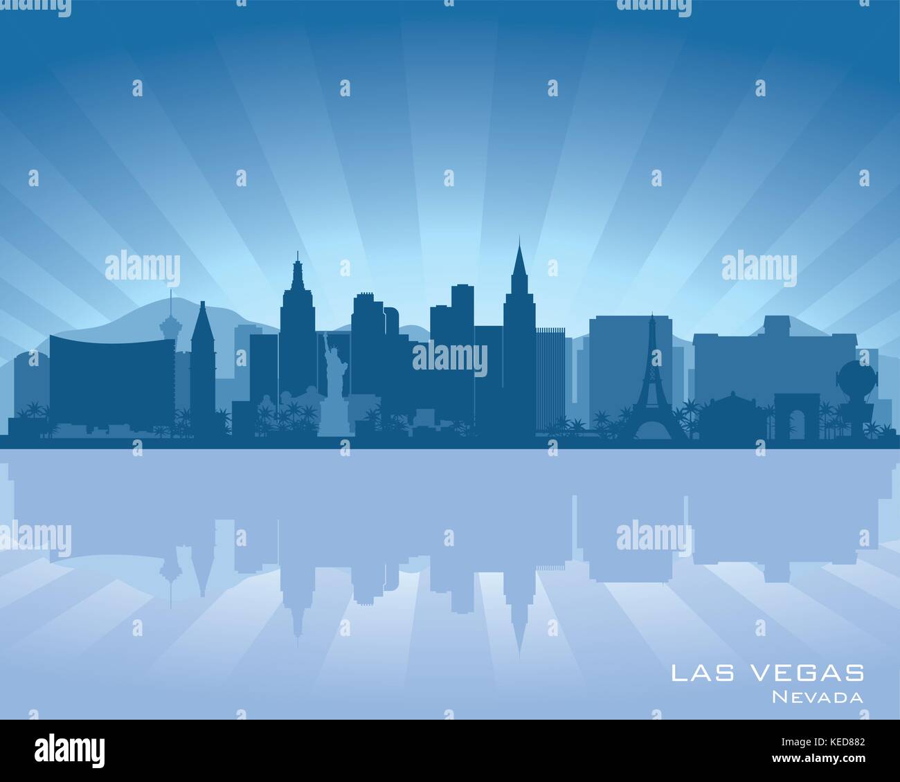 Las Vegas, Nevada skyline illustration with reflection in water Stock Vector