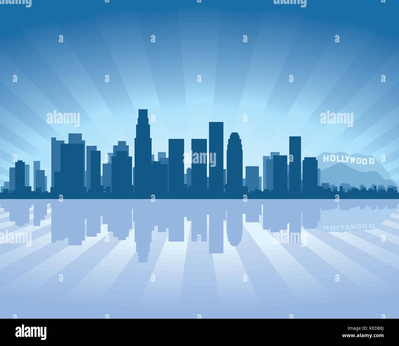 Los Angeles skyline with reflection in water Stock Vector
