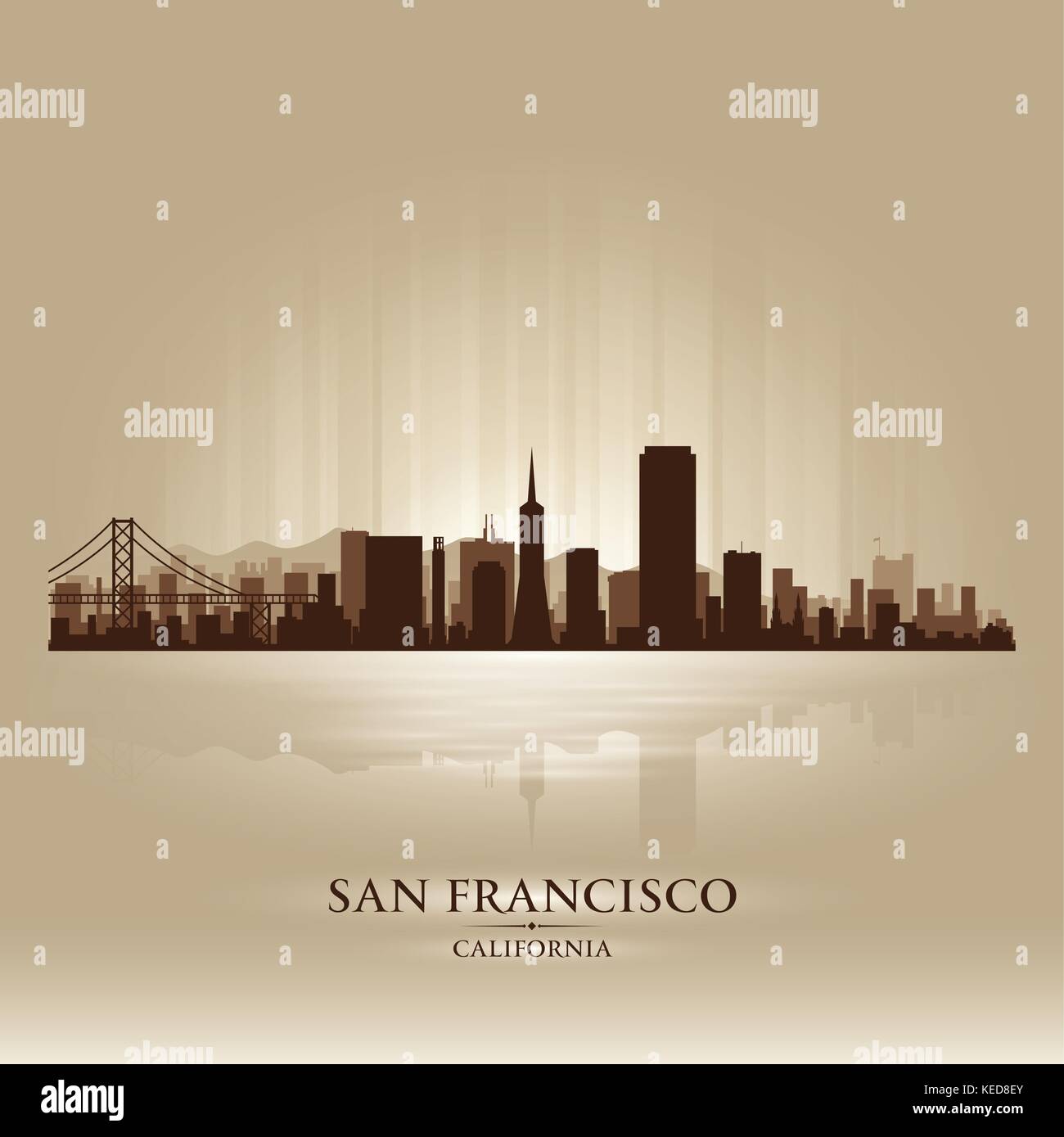 San Francisco, California skyline city silhouette Stock Vector