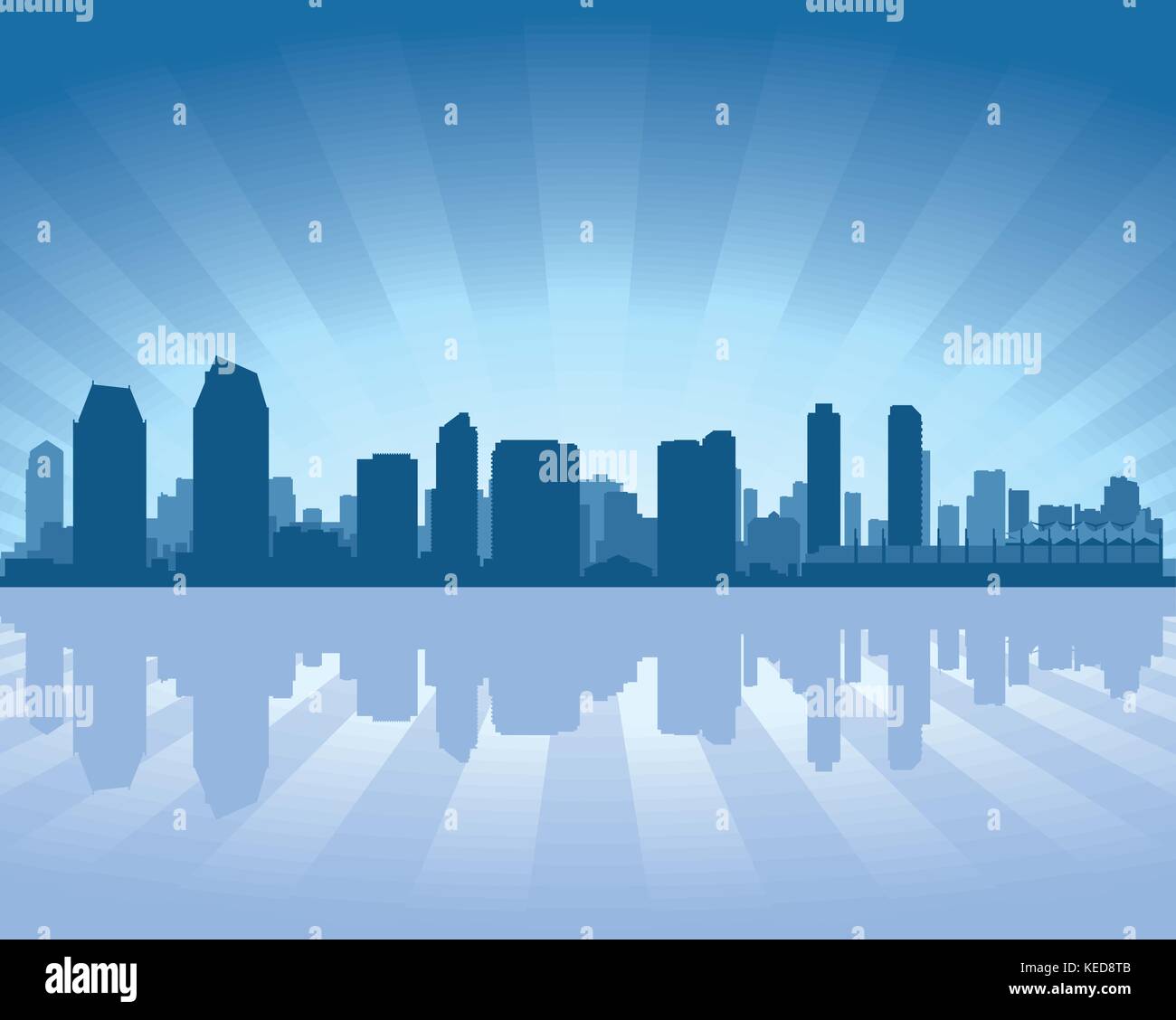 San Diego skyline with reflection in water Stock Vector