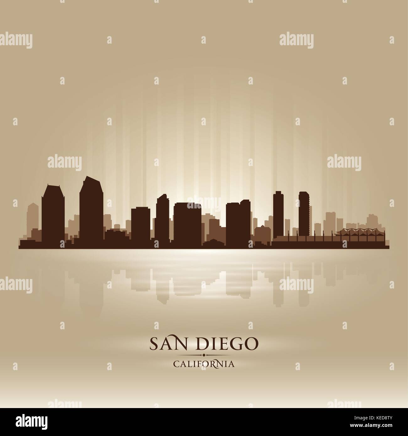 San Diego California skyline city silhouette Stock Vector