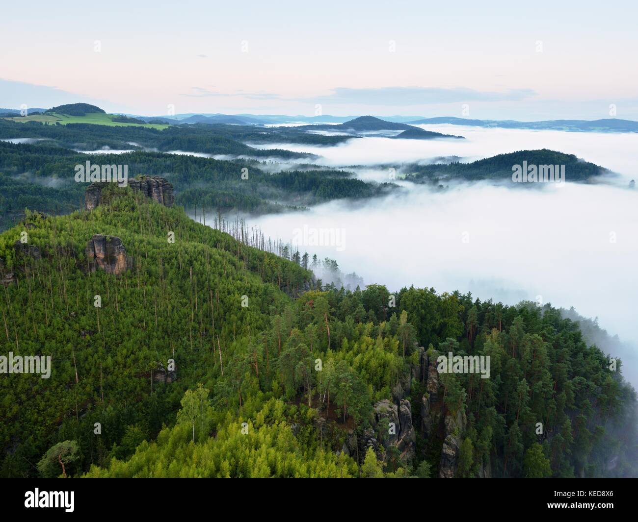Heavy Mist Magnificent heavy mist in landscape. Autumn creamy fog in countryside ...