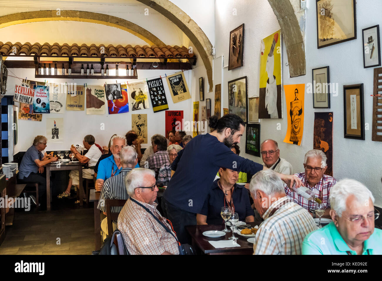 Lisbon Portugal,Baixa,Taberna,restaurant restaurants food dining cafe cafes,dining,Mediterranean cuisine,man men male,senior seniors citizen citizens, Stock Photo